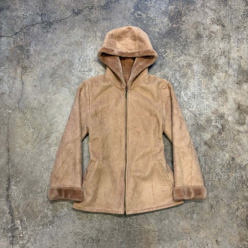 Chic Faux Leather and Fur Women’s Hooded Y2K Jacket Size M